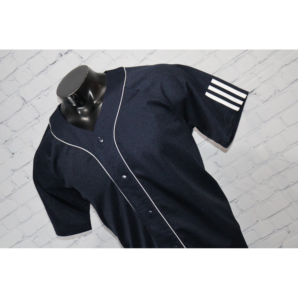 Adidas Baseball Jersey Mens Large Navy Blue Three Stripe Life Full Button Snaps